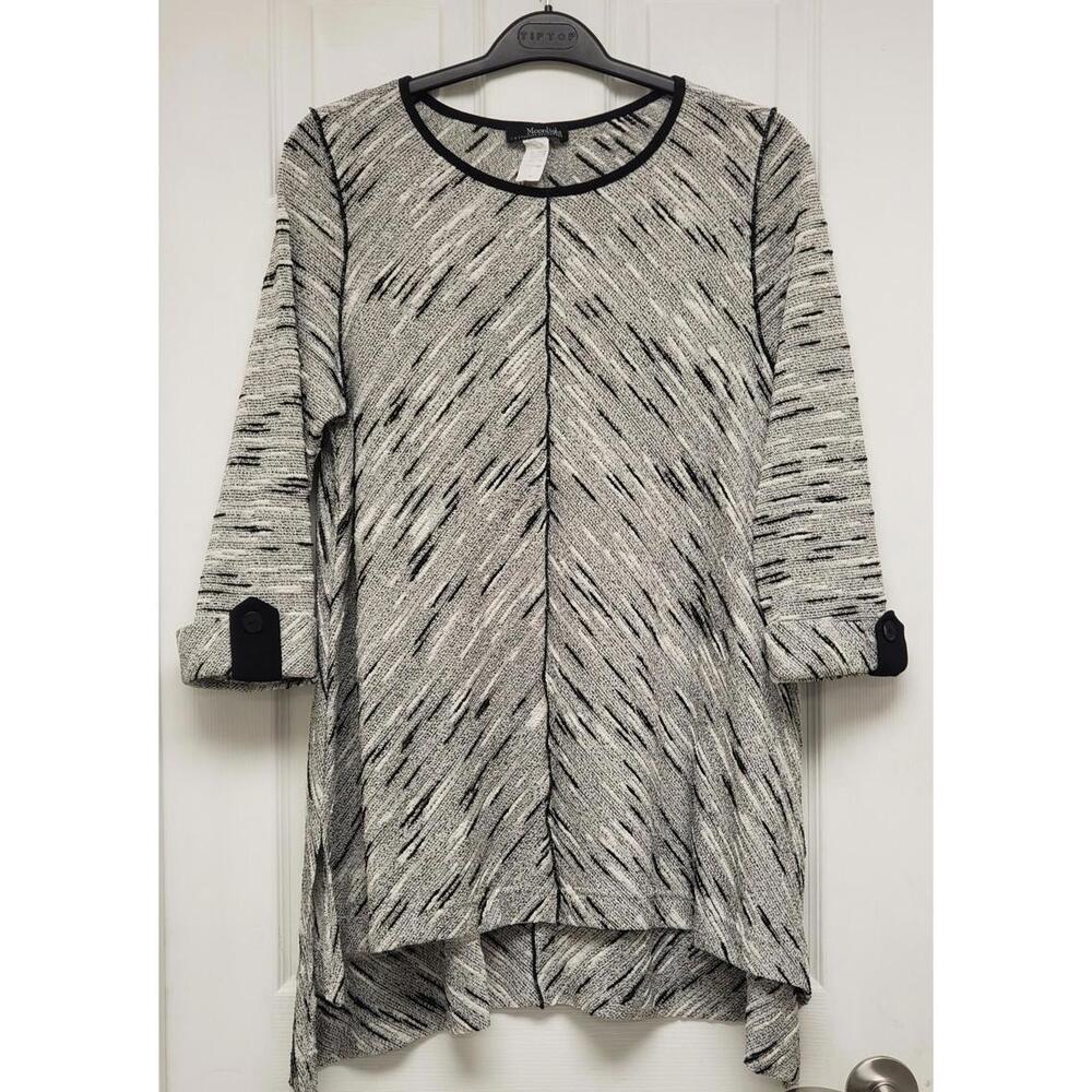 Moonlight USA 80'S Black & White 3/4 Length Sleeves Women's Tunic Top, Sz M